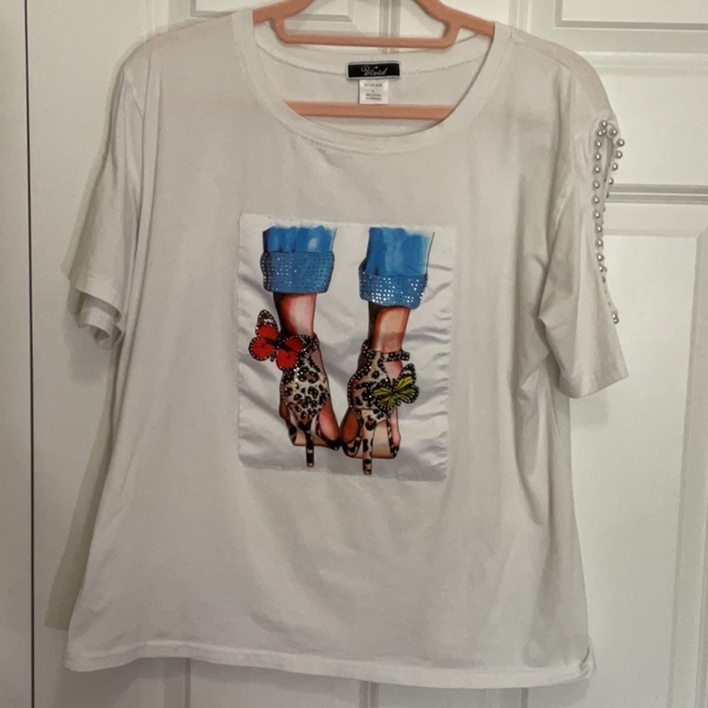 Vivid White and Blue Graphic Boxy T-Shirt